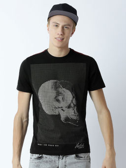 Huetrap - Mens Printed Round Neck Black T-Shirt