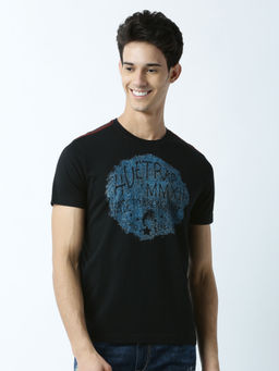 Huetrap - Mens Printed Round Neck Black T-Shirt