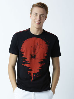 Huetrap - Mens Printed Round Neck Black T-Shirt