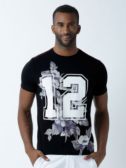 Huetrap - Mens Printed Round Neck Black T-Shirt