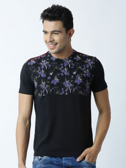 Huetrap - Mens Printed Round Neck Black T-Shirt