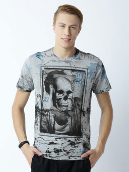 Huetrap - Mens Printed Round Neck Grey T-Shirt