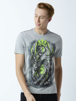 Huetrap - Mens Printed Round Neck Grey T-Shirt