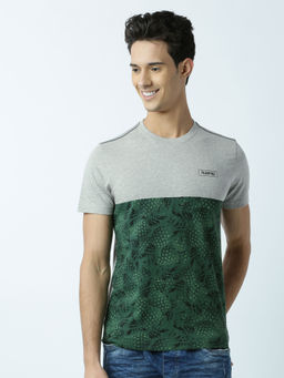 Huetrap - Mens Printed Round Neck Grey T-Shirt