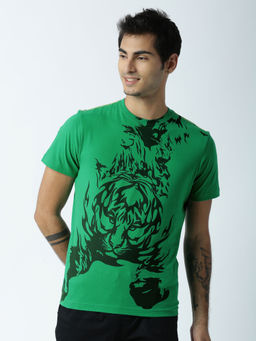 Huetrap - Mens Printed Round Neck Green T-Shirt
