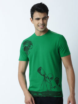 Huetrap - Mens Printed Round Neck Green T-Shirt