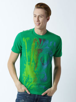 Huetrap - Mens Printed Round Neck Green T-Shirt