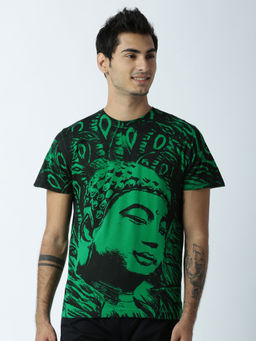 Huetrap - Mens Printed Round Neck Green T-Shirt