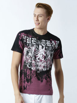 Huetrap - Mens Printed Round Neck Purple T-Shirt