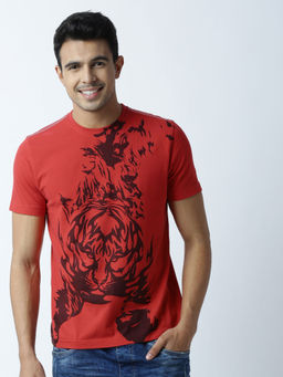Huetrap - Mens Printed Round Neck Red T-Shirt