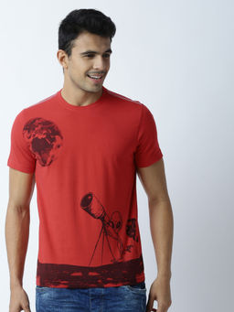 Huetrap - Mens Printed Round Neck Red T-Shirt