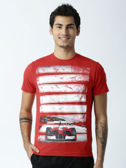 Huetrap - Mens Printed Round Neck Red T-Shirt