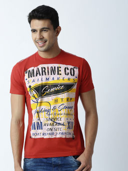 Huetrap - Mens Printed Round Neck Red T-Shirt