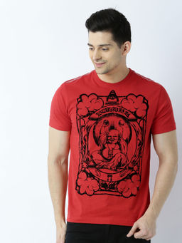 Huetrap - Mens Printed Round Neck Red T-Shirt