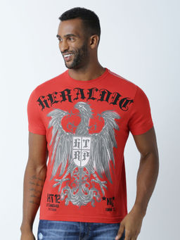 Huetrap - Mens Printed Round Neck Red T-Shirt