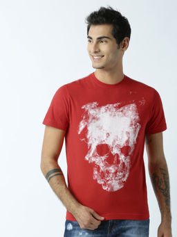 Huetrap - Mens Printed Round Neck Red T-Shirt