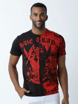 Huetrap - Mens Printed Round Neck Red T-Shirt