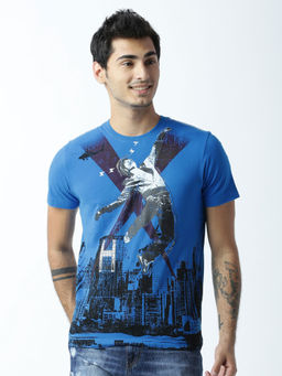 Huetrap - Mens Printed Round Neck Blue T-Shirt