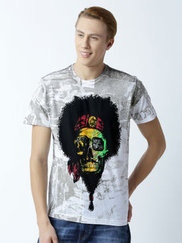 Huetrap - Mens Printed Round Neck White T-Shirt