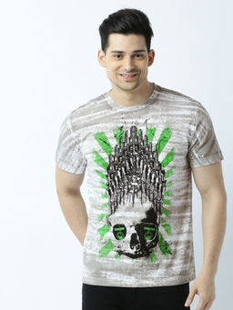 Huetrap - Mens Printed Round Neck White T-Shirt