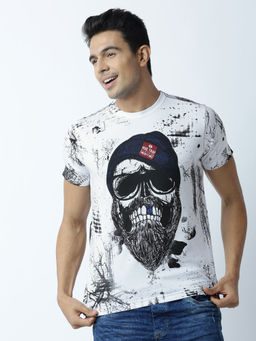 Huetrap - Mens Printed Round Neck White T-Shirt