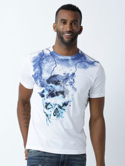 Huetrap - Mens Printed Round Neck White T-Shirt