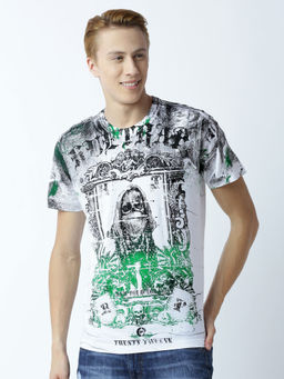 Huetrap - Mens Printed Round Neck White T-Shirt