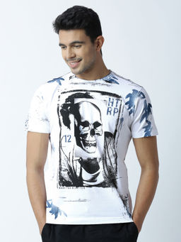 Huetrap - Mens Printed Round Neck White T-Shirt
