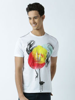 Huetrap - Mens Printed Round Neck White T-Shirt