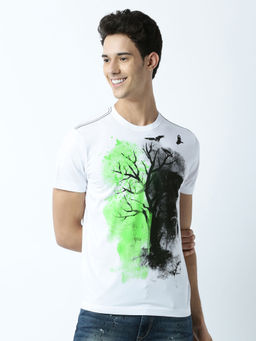 Huetrap - Mens Printed Round Neck White T-Shirt