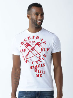 Huetrap - Mens Printed Round Neck White T-Shirt