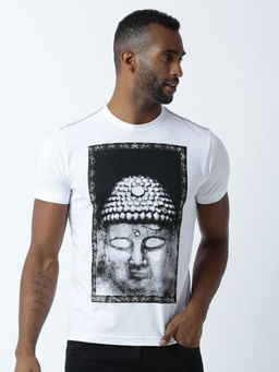 Huetrap - Mens Printed Round Neck White T-Shirt