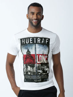 Huetrap - Mens Printed Round Neck White T-Shirt