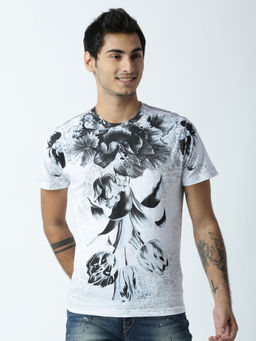 Huetrap - Mens Printed Round Neck White T-Shirt