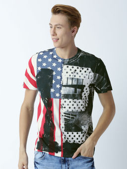 Huetrap - Mens Printed Round Neck Multicoloured T-Shirt