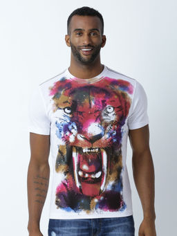 Huetrap - Mens Printed Round Neck White T-Shirt