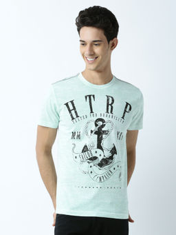 Huetrap - Mens Printed Round Neck Green T-Shirt