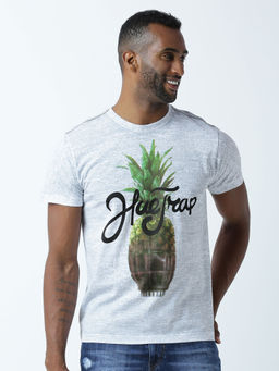Huetrap - Mens Printed Round Neck White T-Shirt