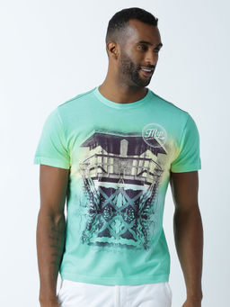 Huetrap - Mens Printed Round Neck Green T-Shirt