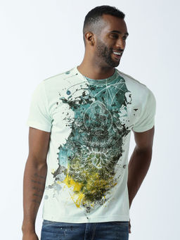 Huetrap - Mens Printed Round Neck White T-Shirt