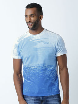 Huetrap - Mens Printed Round Neck Blue T-Shirt