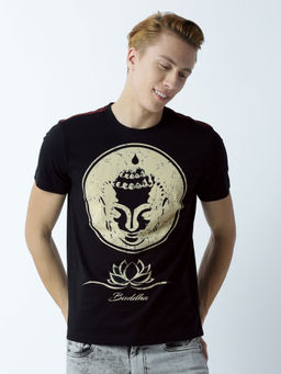 Huetrap - Mens Printed Round Neck Black T-Shirt