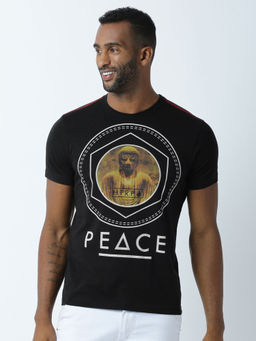 Huetrap - Mens Printed Round Neck Black T-Shirt