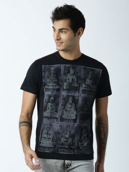 Huetrap - Mens Printed Round Neck Black T-Shirt