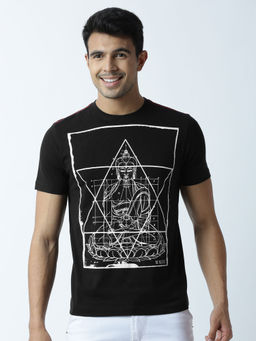 Huetrap - Mens Printed Round Neck Black T-Shirt