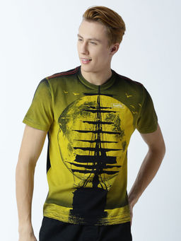 Huetrap - Mens Printed Round Neck Black T-Shirt