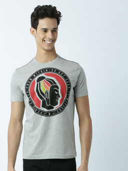 Huetrap - Mens Printed Round Neck Grey T-Shirt