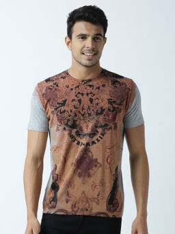 Huetrap - Mens Printed Round Neck Grey T-Shirt
