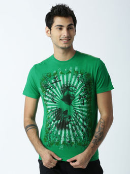 Huetrap - Mens Printed Round Neck Green T-Shirt