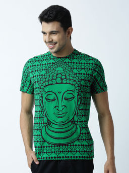 Huetrap - Mens Printed Round Neck Green T-Shirt